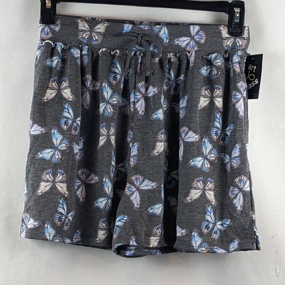 French Terry Short Butterfly Print Ruffle Art Class Charcoal Gray S 6/6X Relaxed - Picture 1 of 6